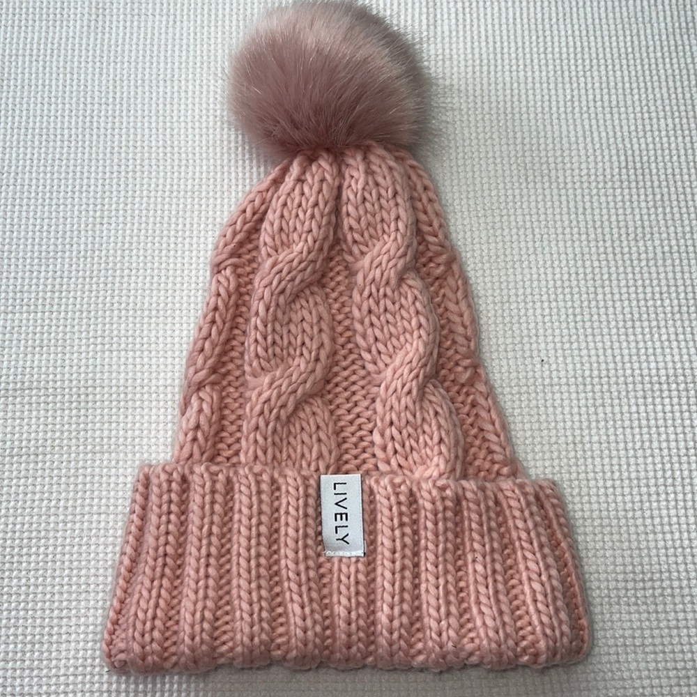 Lively Pink Cableknit hat w/ Pompom